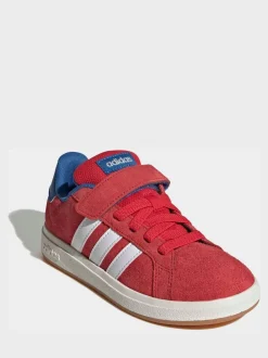 Rouge - Baskets adidas Grand Court 00s en daim à lacets élastiques pour enfant