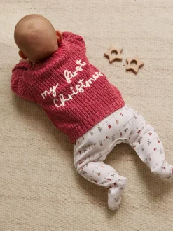 Rouge - Cardigan bébé en maille Mon premier Noël