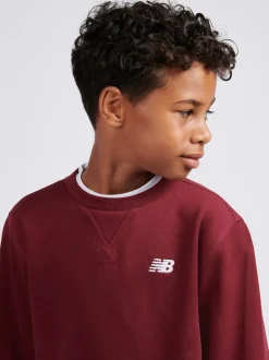 Rouge - New Balance Sweat-shirt col rond en French terry à petit logo