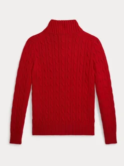 Rouge - Pull Polo Ralph Lauren quart de fermeture éclair en maille torsadée