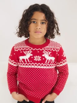 Rouge - Pull The Little Tailor motif jacquard renne de Noël enfant