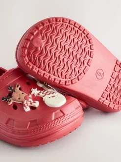 Rouge - Sabots chaussons doublés chauds de Noël