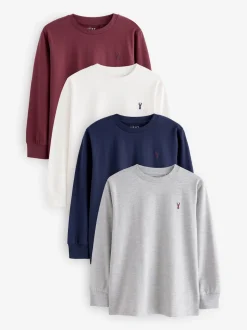 Rouge Berry/Gris/Blanc/Bleu - Lot de 4 T-shirts à manches longues et confortables (3-16ans)