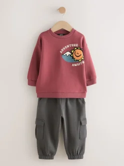 Rouge bordeaux - Ensemble Sweat-shirt et Survêtement utilitaire (3mois-7ans)