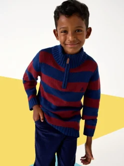 Rouge bordeaux - Pull JoJo Maman Bébé classique à demi-fermeture éclair rayé