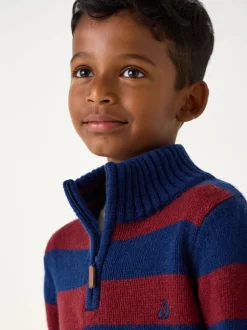 Rouge bordeaux - Pull JoJo Maman Bébé classique à demi-fermeture éclair rayé