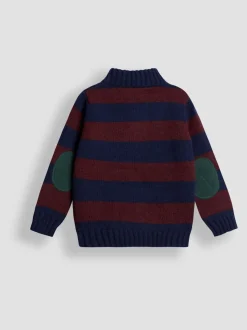 Rouge bordeaux - Pull JoJo Maman Bébé classique à demi-fermeture éclair rayé