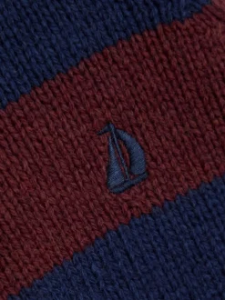 Rouge bordeaux - Pull JoJo Maman Bébé classique à demi-fermeture éclair rayé