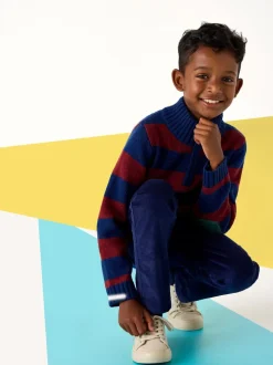 Rouge bordeaux - Pull JoJo Maman Bébé classique à demi-fermeture éclair rayé