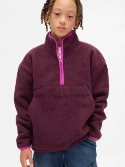 Rouge bordeaux - Sweat-shirt à enfiler semi-zippé avec Logo Gap Sherpa (4-13ans) (4-13ans)