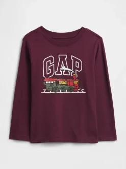 Rouge bordeaux - T-shirt Gap graphique à manches longues (6mois-5ans)