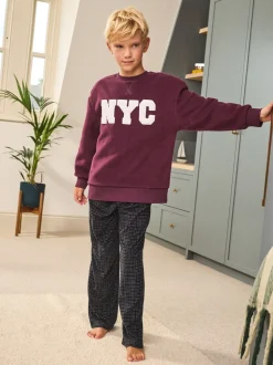Rouge bordeaux NYC - Pyjama simple en laine polaire (3-16yrs)