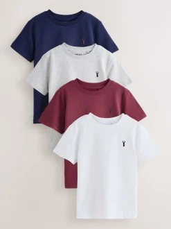 Rouge bordeaux/blanc - T-shirt brodé Manches courtes Stag 4 Pack (3-16ans)