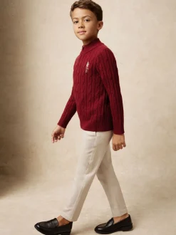 Rouge foncé - Pull Reiss Nollaig à col zippé casse-noisettes en laine mélangée