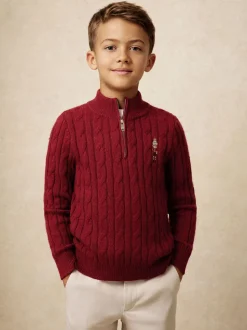 Rouge foncé - Pull Reiss Nollaig à col zippé casse-noisettes en laine mélangée