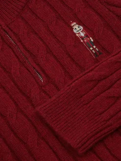 Rouge foncé - Pull Reiss Nollaig à col zippé casse-noisettes en laine mélangée