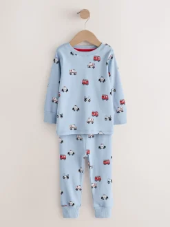 Rouge foncé/bleu motif véhicule d'urgence - Lot de 3 pyjamas Snuggle courts (9mois-10ans)