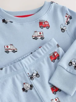 Rouge foncé/bleu motif véhicule d'urgence - Lot de 3 pyjamas Snuggle courts (9mois-10ans)