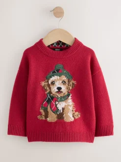 Rouge graphique chien - Pull de Noël familial assorti (3mois à7ans)