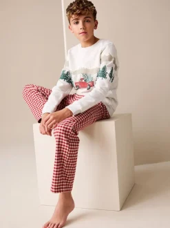 Rouge motif camion - Sweat-shirt de Noël et pyjamas en flanelle assortis (1.5-16ans)
