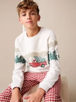Rouge motif camion - Sweat-shirt de Noël et pyjamas en flanelle assortis (1.5-16ans)