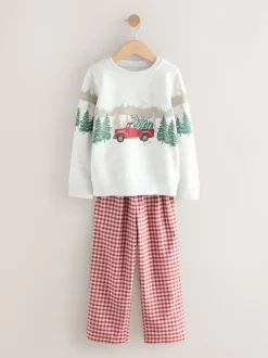 Rouge motif camion - Sweat-shirt de Noël et pyjamas en flanelle assortis (1.5-16ans)