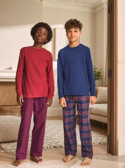 Rouge/Bleu - Lot de 2 pyjamas en tissu à carreaux à manches longues (3-16ans)