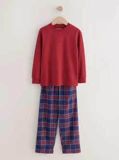 Rouge/Bleu - Lot de 2 pyjamas en tissu à carreaux à manches longues (3-16ans)