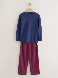 Rouge/Bleu - Lot de 2 pyjamas en tissu à carreaux à manches longues (3-16ans)