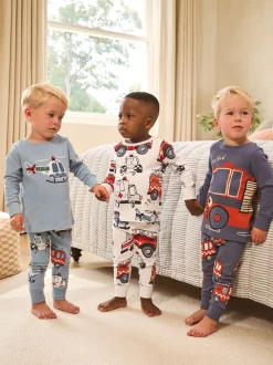 Rouge/bleu motif véhicule d'urgence - Lot de 3 pyjamas Snuggle courts (9mois-10ans)