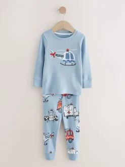 Rouge/bleu motif véhicule d'urgence - Lot de 3 pyjamas Snuggle courts (9mois-10ans)