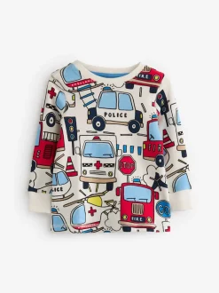 Rouge/bleu motif véhicules d'urgence - Lot de 3 pyjamas Snuggle courts (9mois-10ans)