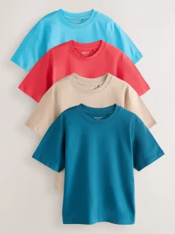 Rouge/bleu/marine/neutre - Lot de 4 t-shirts à manches courtes (3-16 ans)