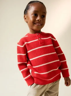 Rouge/Ecru - Pull Henley à rayures (3mois-7ans)