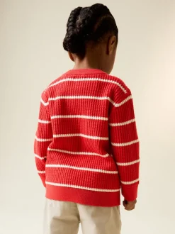 Rouge/Ecru - Pull Henley à rayures (3mois-7ans)