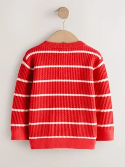 Rouge/Ecru - Pull Henley à rayures (3mois-7ans)