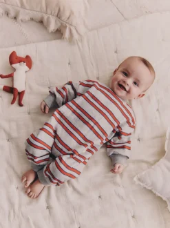 Rouge/Grey Rayure - Barboteuse en molleton bébé (0mois à3ans)