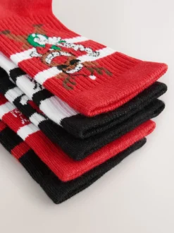 Rouge/Noir - Lot de 5 chaussettes de Noël riches en coton