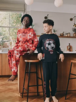 Rouge/noir motif football - Lot de 2 pyjamas à manches longues (3-16ans)