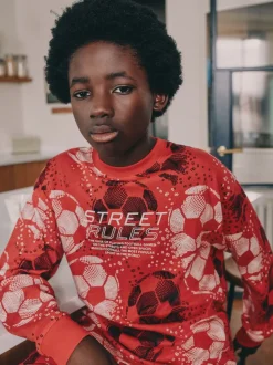 Rouge/noir motif football - Lot de 2 pyjamas à manches longues (3-16ans)