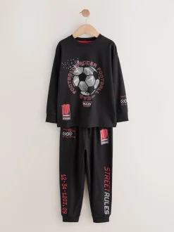 Rouge/noir motif football - Lot de 2 pyjamas à manches longues (3-16ans)