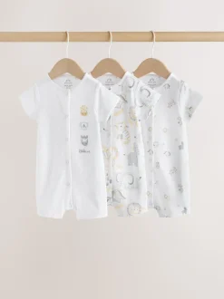 Safari blanc Animal brodé - Barboteuse Jersey Baby 3 Pack