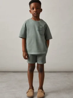 Sauge délavée - Short Reiss Perry en coton brodé