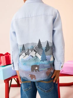 Scène bleue - Chemise imprimée Noël grand-père à manches longues (3mois-10ans)