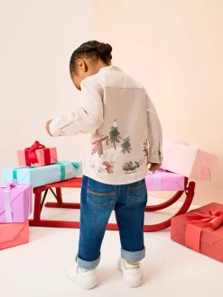 Scène neutre - Chemise imprimée Noël grand-père à manches longues (3mois-10ans)
