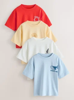 Slogan blanc/bleu/rouge/jaune - Lot de 4 t-shirts graphiques à manches courtes (3mois7ans)