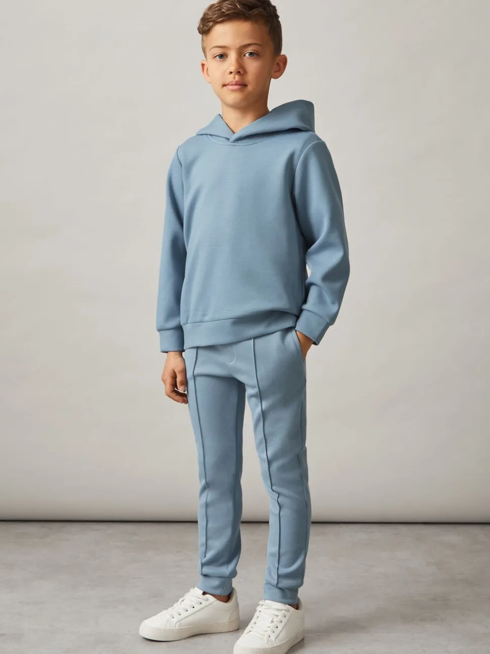 Soft Denim Bleu - Reiss Fabien - Sweat à capuche en jersey interlock