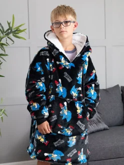 Sonic noir foncé - Sweat à capuche Vanilla Underground couverture imprimé sur l’ensemble