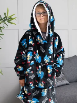 Sonic noir foncé - Sweat à capuche Vanilla Underground couverture imprimé sur l’ensemble