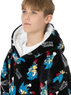 Sonic noir foncé - Sweat à capuche Vanilla Underground couverture imprimé sur l’ensemble